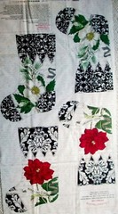 Joyeux Noel Red Poinsettia & White Magnolia Christmas Stockings Fabric Panel