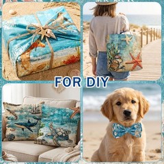 20 Pcs 10”x10” Blue Coastal Beach Quilting Fabric Square Nautical Ocean Pre…