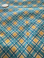 Quilting Fabric Aqua Teal Mustard Geometric Plaid 16×18 Remnant