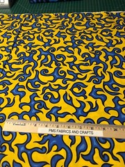 MDG On Fire 100% cotton fabric by the yard like Motorcycle flames Yellow & Blue