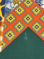 Star Quilt Fabric Pre-Printed Cheater Cotton United Kingdom Green Orange 55×106″