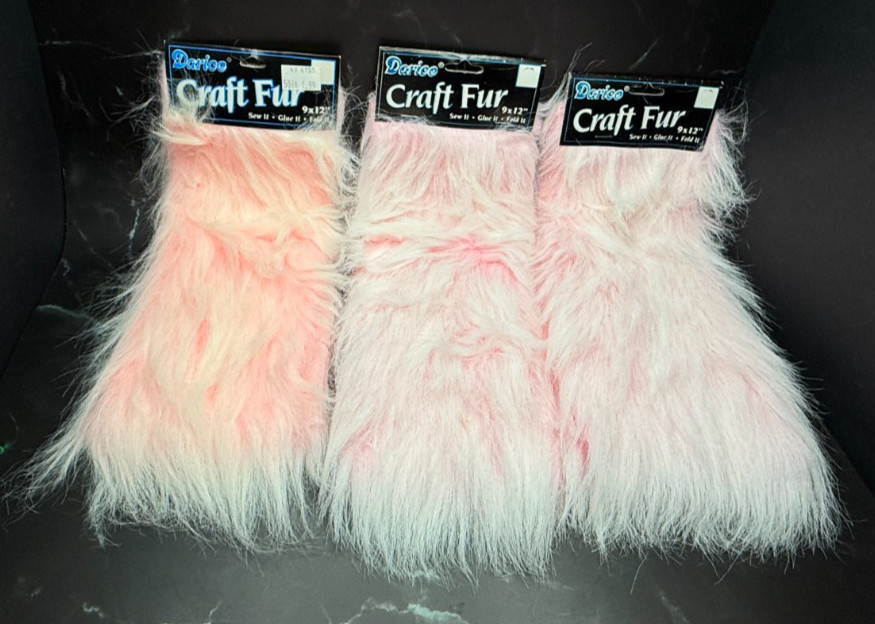 NWT Lot of 3 Darice Pink Craft Fun Fur 9″x12″ Crafts Puppets Sewing Creative