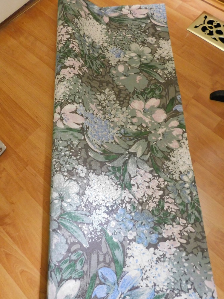 Waterproof Nylon Fabric Gray Teal White Floral Hydrangeas Lilies BTY 54W