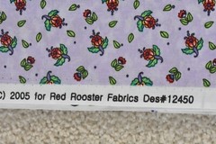 By 1/2 Yd, Red & Green Calico on Lavender Quilt Cotton, Red Rooster/Shore, P6730