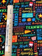 3/4 yard x 44 in Cheerleader Words Text on Black: Cheer Squad Timeless Treasure
