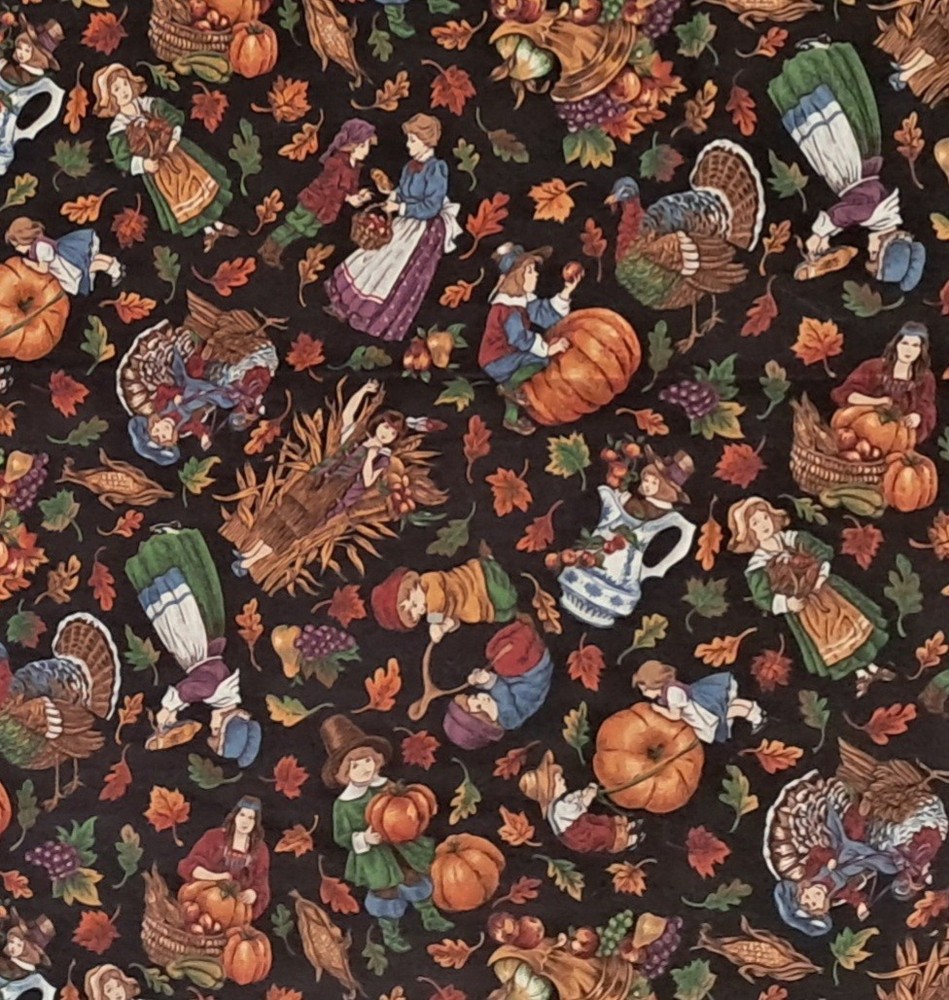 Vintage Thanksgiving Harvest Cotton Print Cynthia Harts Holiday 20×40″ Pre2000s