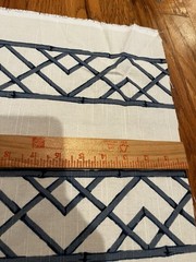 Kravet Latticely Ultramarine Fabric, Cut Yards, Blue Bamboo on Fine Ivory Linen