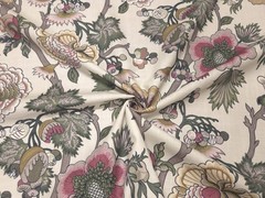 Belle Maison HAWTHORNE LINEN Beige Yellow Green Floral Designer Drape Uph Fabric