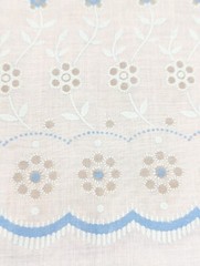 Vintage Blue Flocked Fabric Floral Scallop Faux Eyelet Lacy Design 2 yards x 45″