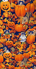 Halloween Teddy Bears in Costumes Jack O` Lantern Leaves Indian Corn BTFE