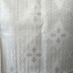 Silver Metallic Brocade Fabric Devotional Cross Design By Yard Baptism Bridal