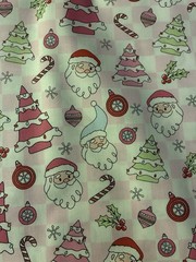 Christmas Fabric Pink Santa Candy Canes Trees Ornaments By The Yard