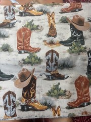 Western Cowboy Boot Calico 100% Cotton Fabric – Rodeo Ranch Boots, Hats, Cactus