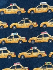 New York City Taxi Cabs Fabric 1 Yard. Cotton Yellow. Navy Blue 2” Cabs