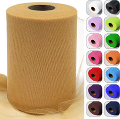 Antique Gold Tulle Fabric Roll 6 Inch by 100 Yards (300 Feet) Sheer Netting Spoo