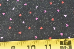 By 1/2 Yd, Pink & Red Hearts & Silver Sparkles on Black, Fabric Traditions, E162