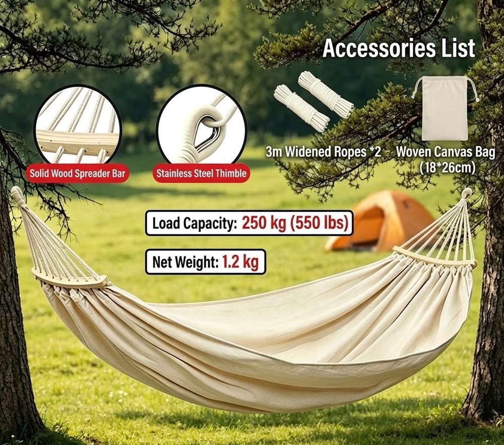 Premium Outdoor Canvas Portable Patio Camping Outdoor Hammock Single / Double