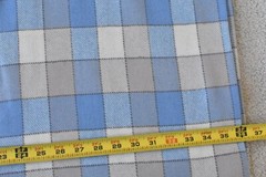 22″ Long x 58″ Wide, Cream Tan Blue & Brown Blocks Lt-to-Mid-Weight Wool, A571