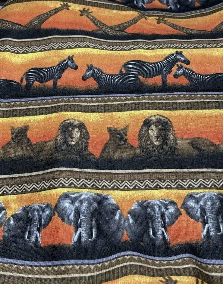 AFRICAN SERENGETI Fabri Quilt 40×44” Piece Elephant Giraffe Lion Sunrise