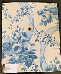 LEE JOFA Rosebank Linen in Blue 14 3/4 x 17 3/4″ Floral Fabric Sample