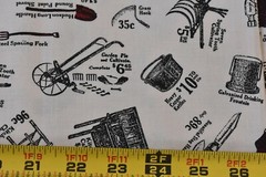 By 1/2 Yd, Vintage, Old-Fashion Hardware Store Ads on Tan Cotton, Carpin, P4303