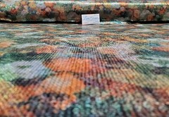 Digitally Printed Stretch Sequin on Spandex Fabric Sold BTY “Green/Orange Floral