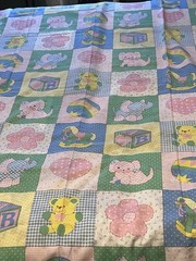 VTG Spring Mill Quilt Sewing Fabric Gingham Hearts Animals Baby HTF 1.5yds