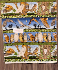 Owl border Makower UK realistic many owl species great colors 32″l x 25″ w +