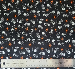 Skull & Cross Bones Halloween Fabric YARD Black White Orange
