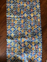 17″ x 35″ W Cotton Fabric Vntg 1940s-60s Bright Blues & Golds Medallions