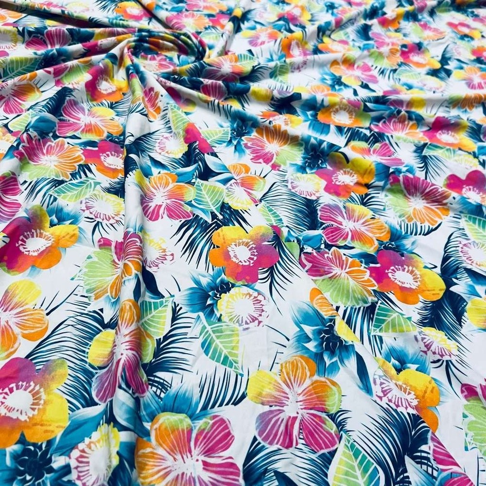 Spandex Fabric Colored Hawaiian printed 4-way Stretch by the Yard for Swimwear
