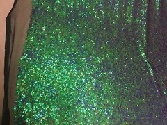 GREEN IRIDESCENT MINI SEQUINS EMBROIDER ON A BLACK MESH-FASHION-SOLD BY YARD.