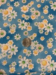 Daisy Floral Fabric By RED Original Designs White Yellow On Distressed Blue BTHY