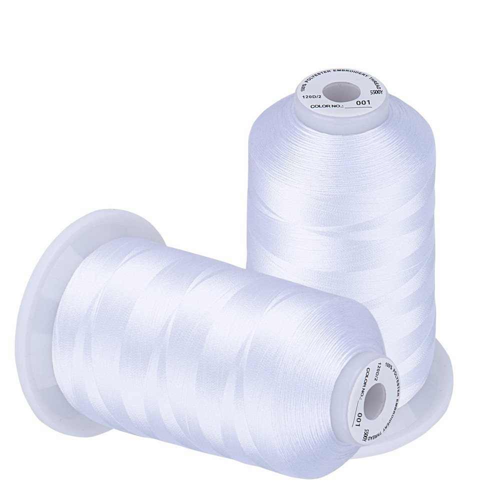 Simthread Embroidery Thread 5500 Yards White 001, 2 Huge Spools 40wt