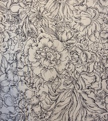 Black/White Allover Peonies 100% Cotton Fabric