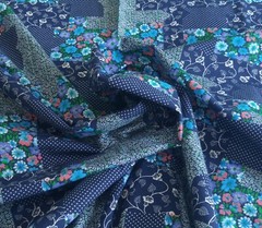 Wide’ N Cotton Fabric CALICO & FLOWER CHEATER QUILT Blue 343-M 58″W x 2⅓ Yards