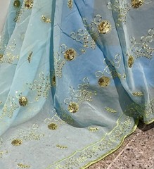 3 Yard Sea Foam Gold Embroidered Sequins Chiffon Fabric 44” Width