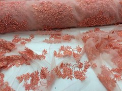 Elegant Coral Hand Beaded Mesh Lace.Wedding/Bridal Fabric.36x50inches.by yard.