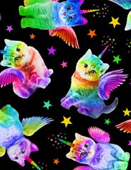 Cats Cat Unicorn Rainbow C7198 Multi brite bk Timeless Cotton Fabric 42 1/2″END