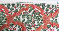 Christmas Holiday Cotton Fabric Red Ribbons with Green Holly 42″ wide 40″ long