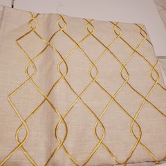 Interlocking Diamonds Gold Embroidered on White Linen 55″x108″ piece Fabric