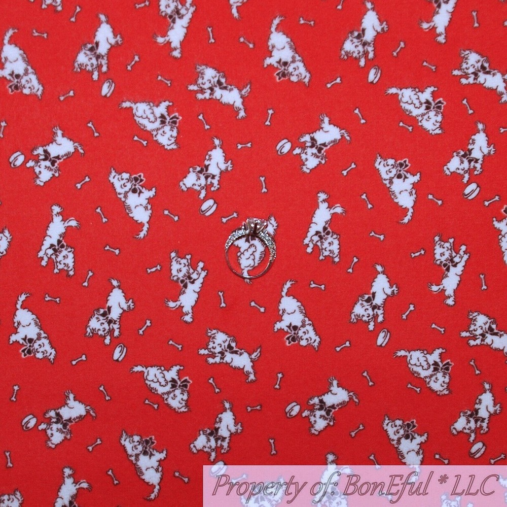 BonEful FABRIC FQ Cotton Quilt Flannel Red White Puppy Dog Bone Tiny Baby Calico