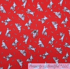 BonEful FABRIC FQ Cotton Quilt Flannel Red White Puppy Dog Bone Tiny Baby Calico