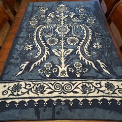 Peacock Floral Batik Fabric Chinese Indigo Cotton Y2K from Shanghai Museum 57×35
