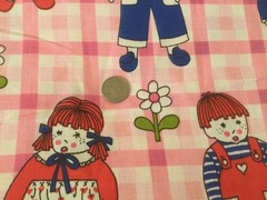 VTG Unused Triple Shield Copr Pink Plaid W/ Rag Dolls Fabric 2yds X 48” Wide