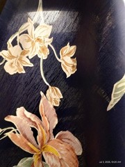 Vtg Glazed Chintz Fabric Navy Blue Iris Floral Polished Cotton 2.3 Yd Cut Selvag