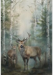 Stag and Stone Fabric Quilt Panel ~24″ x 44″ ~ Deer in Forest, Hoffman