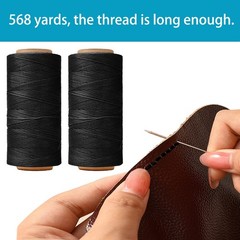 HILELIFE 568 Yards 2 PCS 150D 0.8mm Waxed Thread for Leather Sewing, black