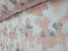 Fabric By The Yard Pink Blush Lavender Floral Brocade On White Sheer Organza