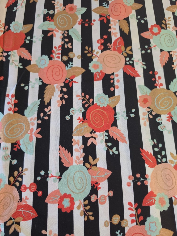 BTY By The Yard Floral Stripe FABRIC COTTON Hobby Lobby Brand